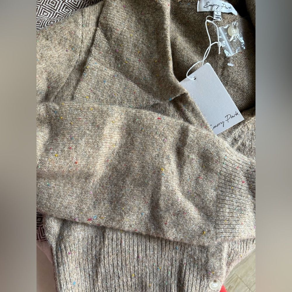 NWT Large Emory Park Wide Collar Cropped Cardigan Dark Oat Neutral 90's Inspired - Picture 6 of 11